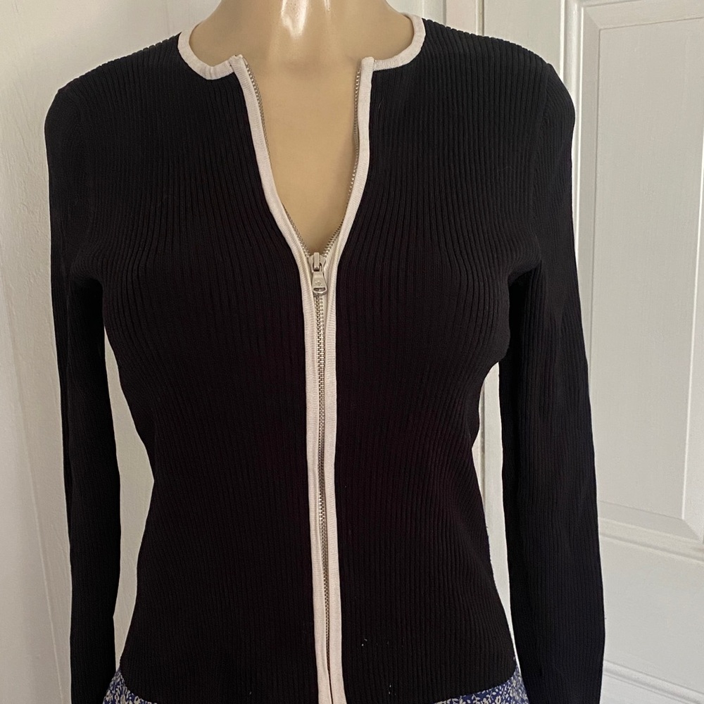 Ralph Lauren Black Cardigan with Cream Trim size M